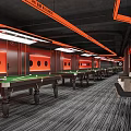 Modern Billiard Room Interior With Pool Tables Red Black Decor And Lighting 3d model