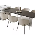 Modern Dining Table And Chairs With Black Tabletop Light Chairs Marble Cabinet And Metal Tray