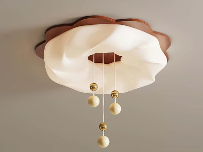 Modern Ceiling Lamp With Wave Shaped White Shade And Brown Frame Hanging Spherical Decorations 3d model