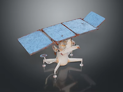 Detailed Satellite Model With Blue Solar Panels Metal Support Structure And Base 3d model