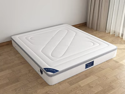 Modern White Mattress With Brand Label On Wooden Floor Near Curtains 3d model