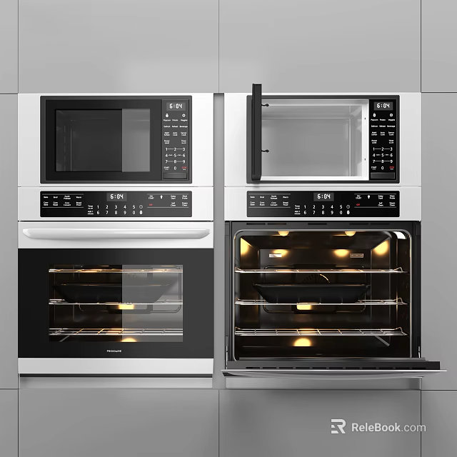 Modern Built in Kitchen Appliances With Microwave Oven Open Door And Interior Light 3d model 