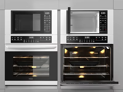 Modern Built in Kitchen Appliances With Microwave Oven Open Door And Interior Light 3d model