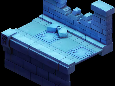 Detailed Blue Brick Fortress Model Featuring Stacked Blocks And Platform Design 3d model