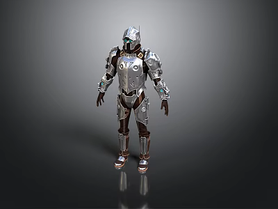 Futuristic Sci Fi Character In Silver And Brown Metallic Armor Design 3d model