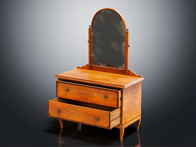 Classic Wooden Dresser With Arched Mirror And Two Drawers Vintage Design Standing On Carved Legs 3d model