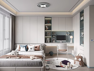 Tatami Bedroom Interior Design With Storage Bed Bookshelves Desk And Cozy Chair 3d model