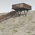 Scenic Viewing Platform On Green Hillside With Wooden Stairs Railing And Lush Greenery