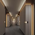 Elegant Modern Hotel Corridor With Side Cabinetry Grid Window And Warm Lighting 3d model