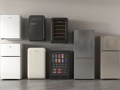 Refrigerators And Freezers In Various Styles And Colors For Home Kitchen Appliances 3d model