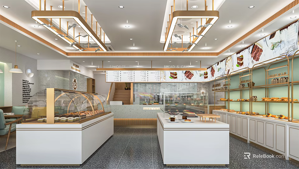 Modern Dessert Shop Interior With Glass Display Cases Bright Lighting And Menu Displays 3d model 