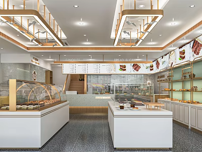 Modern Dessert Shop Interior With Glass Display Cases Bright Lighting And Menu Displays 3d model