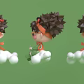 3D Cartoon Character With Glasses Black Hair Red Decor Green Branches White Clouds Orange Flowers