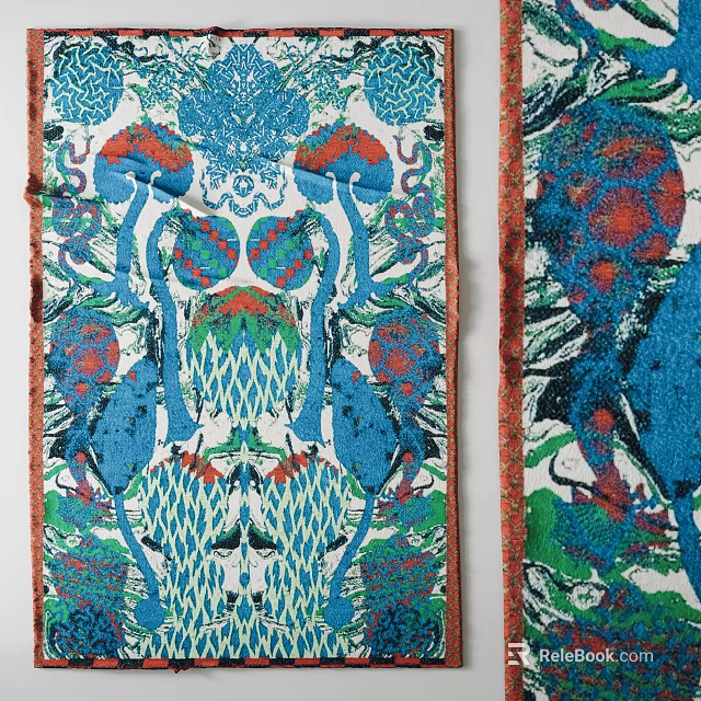 Square Rug With Blue Green Red Floral Abstract Pattern For Living Room 3d model 