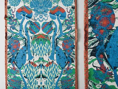 Square Rug With Blue Green Red Floral Abstract Pattern For Living Room 3d model