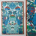 Square Rug With Blue Green Red Floral Abstract Pattern For Living Room