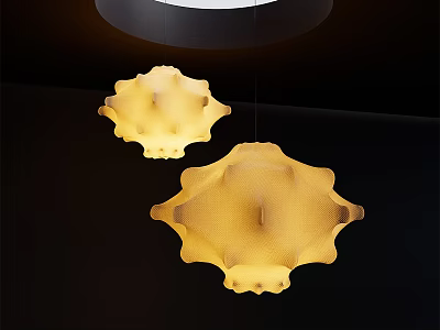 Modern Yellow Pendant Lights Featuring Unique Textured Shape on Dark Background 3d model