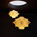 Modern Yellow Pendant Lights Featuring Unique Textured Shape on Dark Background 3d model
