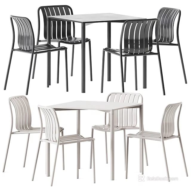 Modern Black And White Table And Chair Set With Striped Design 3d model 