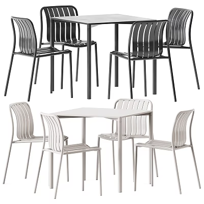 Modern Black And White Table And Chair Set With Striped Design 3d model