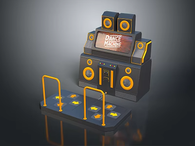 Modern Dance Machine Computer System With Speakers Console And Yellow Rails Platform 3d model