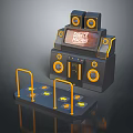 Modern Dance Machine Computer System With Speakers Console And Yellow Rails Platform 3d model