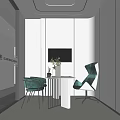 Modern Restaurant Interior With White Walls Green Chairs TV And Tabletop Plants