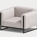 Modern Light Gray Single Seater Sofa With Ribbed Armrests And Black Metal Frame
