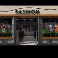 Shopping Mall Retail Storefronts With Clothing Window Displays And Facade Design