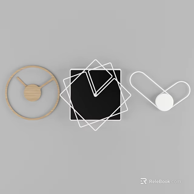 Modern Minimalist Clocks with Round Wooden Square Black and Heart Shaped White Designs 3d model 