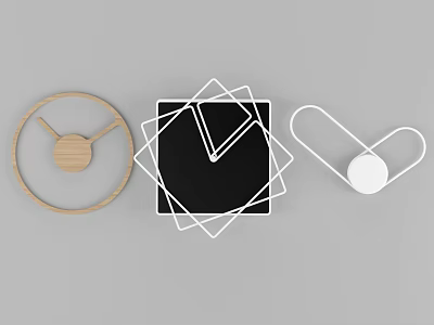 Modern Minimalist Clocks with Round Wooden Square Black and Heart Shaped White Designs 3d model