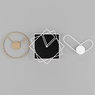 Modern Minimalist Clocks with Round Wooden Square Black and Heart Shaped White Designs 3d model