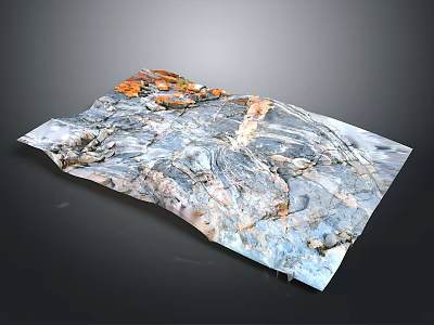 Natural Marble Stone Surface Featuring Gray Blue Orange Patterns And Veined Texture 3d model