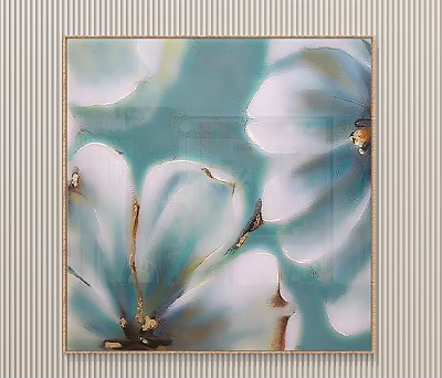 Framed Artwork With White Flowers Blue Background And Gold Accents 3d model