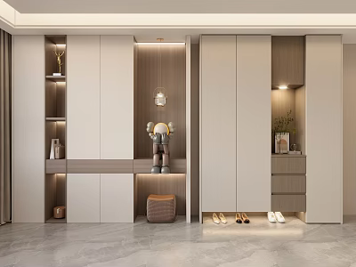 Modern Shoe Cabinet Design With Cabinets Drawers Lighting And Gray Floor 3d model