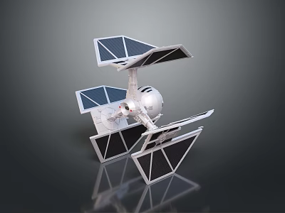 Solar Powered Satellite Device With Multiple Panel Arrays And Metallic Core Structure 3d model