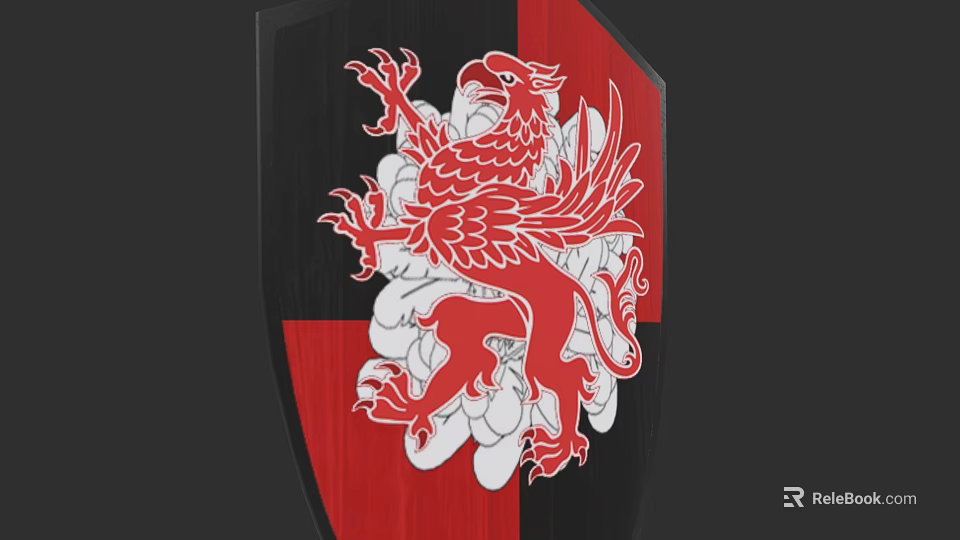 Medieval Weapon Shield With Red And Black Design Featuring Eagle And Lion 3d model 