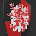 Medieval Weapon Shield With Red And Black Design Featuring Eagle And Lion