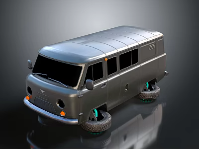 Vintage Silver Van With Classic Design Custom Green Wheels And Retro Exterior 3d model