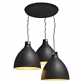 Three Black Pendant Lights with Hemispherical Shades and Warm Yellow Illumination for Modern Spaces