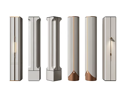 Modern Varied Design Pillars Featuring Stylish Lines Metallic Accents And Lighting Details 3d model