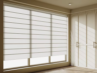 White Window Blinds In Bright Modern Room With Natural Sunlight And Panel Design 3d model