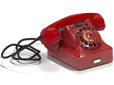 Vintage Red Rotary Dial Telephone Classic Household Appliance With Retro Design 3d model