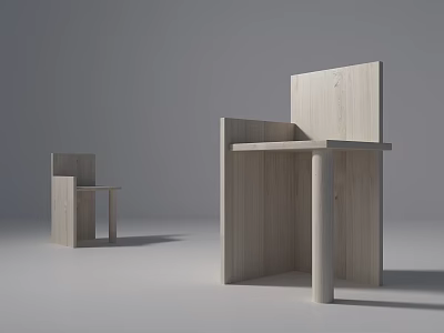 Modern Minimalist Natural Wood Single Chair With Geometric Structure And Clean Lines 3d model