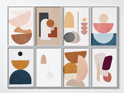 Colorful Abstract Artwork With Geometric Shapes And Framed Wall Decor In Various Tones 3d model