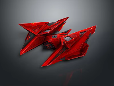 Two Red Sci Fi Vehicles Featuring Geometric Sharp Edges And Glossy Exterior 3d model