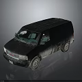 Dirty Black GMC Van With Muddy Body And Broken Windshield 3d model