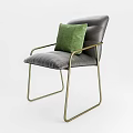 Modern Minimalist Armchairs With Dark And Light Gray Upholstery Green Cushions And Golden Metal Frames