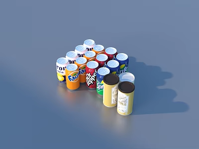 Colorful Assorted Drink Cans Arranged In Display With Brand Labels And Flavors 3d model