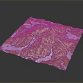 3D Terrain Landscape Model With Rolling Mountains Water Areas And Square Shape On Gray Background